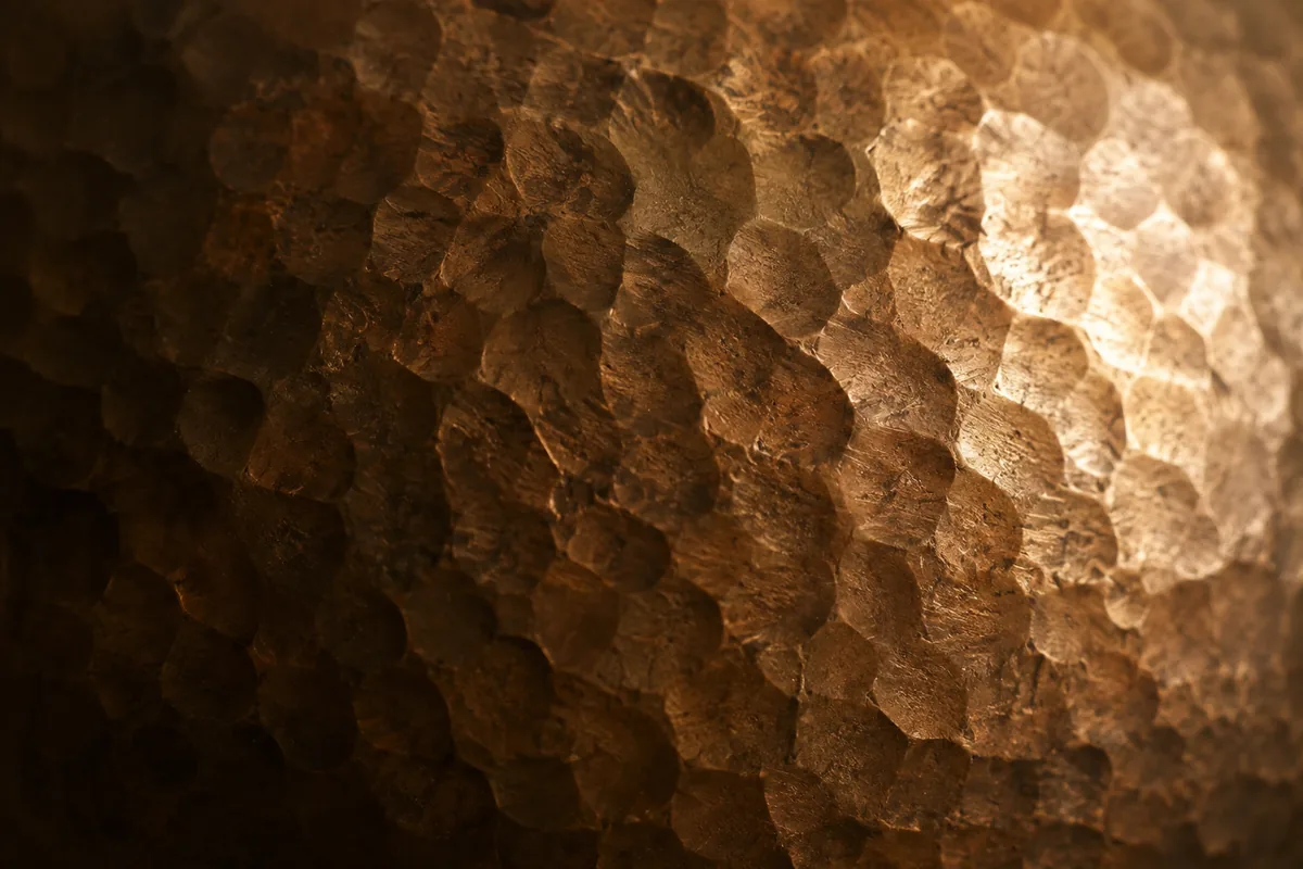 Hammered bell-metal surface texture, ANURAVA
